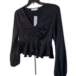 All in Favor  Tie Front Satin Peplum Top - Black Size M Photo 3