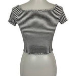 Large Striped Ribbed Lettuce Hem Off Shoulder Cropped Top Y2K Aesthetic Size M Photo 0