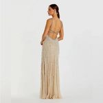 Mac Duggal  10101 Nude Silver V-Neck Column Gown with Fringe Embellishments sz 2 Photo 1
