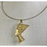 VTG Egyptian Queen Goldtone Large Pendant slide On Goldtone Wire Necklace Gold Photo 5