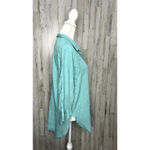 Fridaze‎ Women's Small Teal 3/4 Sleeve Roll Tab Sleeve Linen Button Photo 1