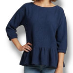 Maeve  by Anthropologie NWOT Women’s Relaxed Fit Mikayla Navy Peplum Top Size M Photo 0