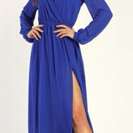 Lulus  Wondrous Water Lilies Royal‎ Blue Maxi Dress XL NWT Photo 0