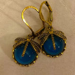 Dragonfly Faux Crystal Earrings in blue Gold Photo 1