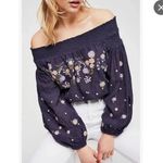 Free People  Black‎ Pink Embroidered Floral Off The Shoulder Top Photo 1