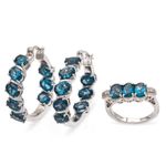 Blue Spinel Hoop Earrings & Ring Set Sz 8 Electroplated Rhodium Sterling Silver Photo 15