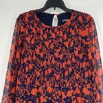 Julia Jordan  Smocked Floral Tiered Maxi Dress Orange Blue Sheer Sleeves Size 12 Photo 1