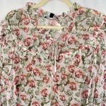 INC New  Floral Mesh Ruffle Tie Neck Peasant Top Camisole Lining White Pink Photo 3