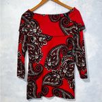 Carmen Marc Valvo  Red Paisley Floral Rhinestones On/Off Shoulder Sweater Large Photo 2