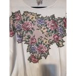 Teddi Sport Pullover Sweater, Vtg Floral Glitter Design, Granny Sweater Size L White Size L Photo 4
