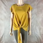 Andree by Unit ANDREE Flutter Sleeve Mustard Yellow Tie Front Top SMALL Photo 2