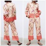ZARA JUNGLE PRINTED PAJAMA-STYLE HIGH WAIST STRAIGHT LEG PANTS SIZE XS NEW Photo 8