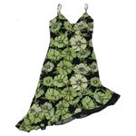 M Collection Green Floral Asymmetrical Cami Dress with Ruffle Hem Black Size M Photo 1