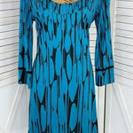 Diane Von Furstenberg  Aggie Freedom Trail Silk Knit Sheath Mini Dress Teal Black Photo 0