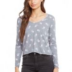 Chaser Vintage Jersey Long Sleeve Scoop Neck Crop Tee Gray Floral Small NWT Photo 0