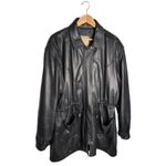 Echtes Leder Black Leather Jacket Size XL Knee Length Cinched Waist Vintage Flaw Photo 12