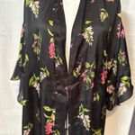 Victoria's Secret  Black Satin Robe with Pink and Green Floral Photo 2