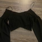 Ambiance Apparel NWOT Ambiance Black Criss Cross Smock bell Sleeve Top. Size Medium Photo 3