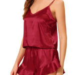 PRETTY GARDEN ELEGANT RED LEOPARD SPAGHETTI STRAP PAJAMAS SHORT SET Photo 0