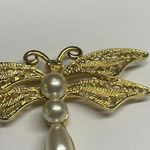 Monet Signed Costume Brooch Pin - Gold Tone Faux Pearl Dragonfly Insect Photo 4