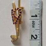 Vintage Gold Tone Red Rhinestone Golf Clubs 19 Pin Brooch Costume Jewelry Photo 2