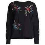 Johnny Was Black Gen French Terry Mix Pullover XXS Red Bird Embroidery Photo 5