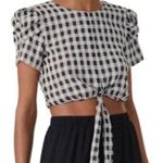 Dress the Population Cosmopolitan  Black/White Gingham Tie Front Crop Blouse Photo 1