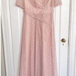 Adrianna Papell  • Metallic Clip Dot Gown blush pink flutter sleeve surplice Photo 2