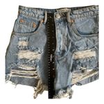 Signature 8 Womens Blue Denim High Rise‎ Button Fly Cut Off Jean Shorts Sz S Photo 3