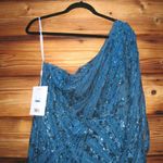 Mac Duggal  20528 Womens Blue One Shoulder Cape Sleeve Embellished Gown Photo 7