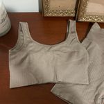 Two Piece Lounge Gym Workout Athletic Set Biker Shorts Sports Bra Brown Photo 2