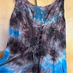 Y2K Lapogee Tie Dye Applique Smocked Flowy Asymmetric Midi Tank Dress One Size Blue Size undefined Photo 3