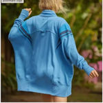 Free People Knockout Track Zip-Up Sweatshirt Oversized Cobalt Large Photo 1