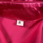 SheIn  Mini Dress Womens S Hot Pink Satin Tie Front Feather Cuffs Long Sleeves Photo 3