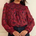 Who What Wear  Love and Roses Red Black Ruffle Mock Neck Sheer Blouse Size XXL Photo 1