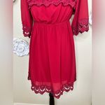 Umgee  Red Crocheted Lace Bell Sleeve Flowy Dress Size Medium Photo 3