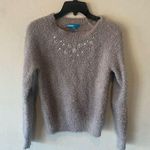 Nanette Lepore gray fuzzy rhinestone embellished sweater Photo 0
