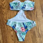 Tropical, one piece strapless, bathing suit Pink Photo 2