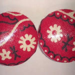 Vintage Red Floral Paisley Fabric Button Earrings Photo 0