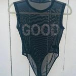 Good American NWOT Good‎ American Black Rhinestone Sheer Bodysuit Photo 0