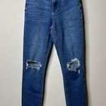 American Eagle  Blue Distressed Stretch Mom Jean Women's 00 Regular Photo 0