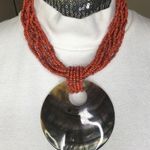 Vintage Abalone Shell & Red Seed Bead Necklace Artisan Multi Photo 0