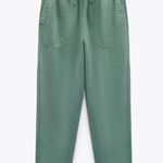 ZARA Elastic Waist Pull on Raw Frayed Hem Jogger Pants Green Large Photo 1