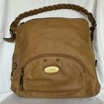 Strada Tan Beige Leather Braided Handle Boho Hobo Purse Photo 0