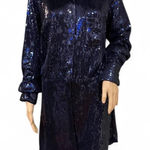 Free People NWT! Sparkly Navy Sequin Snap-Front Mini Shirt Dress Size M Holiday Photo 0