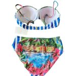 ENDLESS MOON Underwire Push Up Bikini Sz S Hi Rise Bottom Italy Floral Scene NEW Blue Photo 3