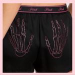 PINK - Victoria's Secret ☠️🩷PINK VICTORIA’S SECRET Silky Pajama Shorts Black Pink Bling Skeleton Hands M Photo 1