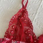 Women’s Pink & Red Mesh Lace & Sequins Babydoll Lingerie Top Sz S Small Photo 2