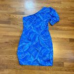 Adelyn Rae  Women’s Medium Blue Floral Tropical Sonia One Shoulder Dress Vaca Photo 6