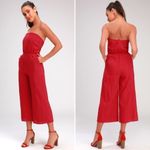 Lulus Sunlight Special Red Embroidered Strapless Jumpsuit, 100% Cotton, Size XS Photo 1